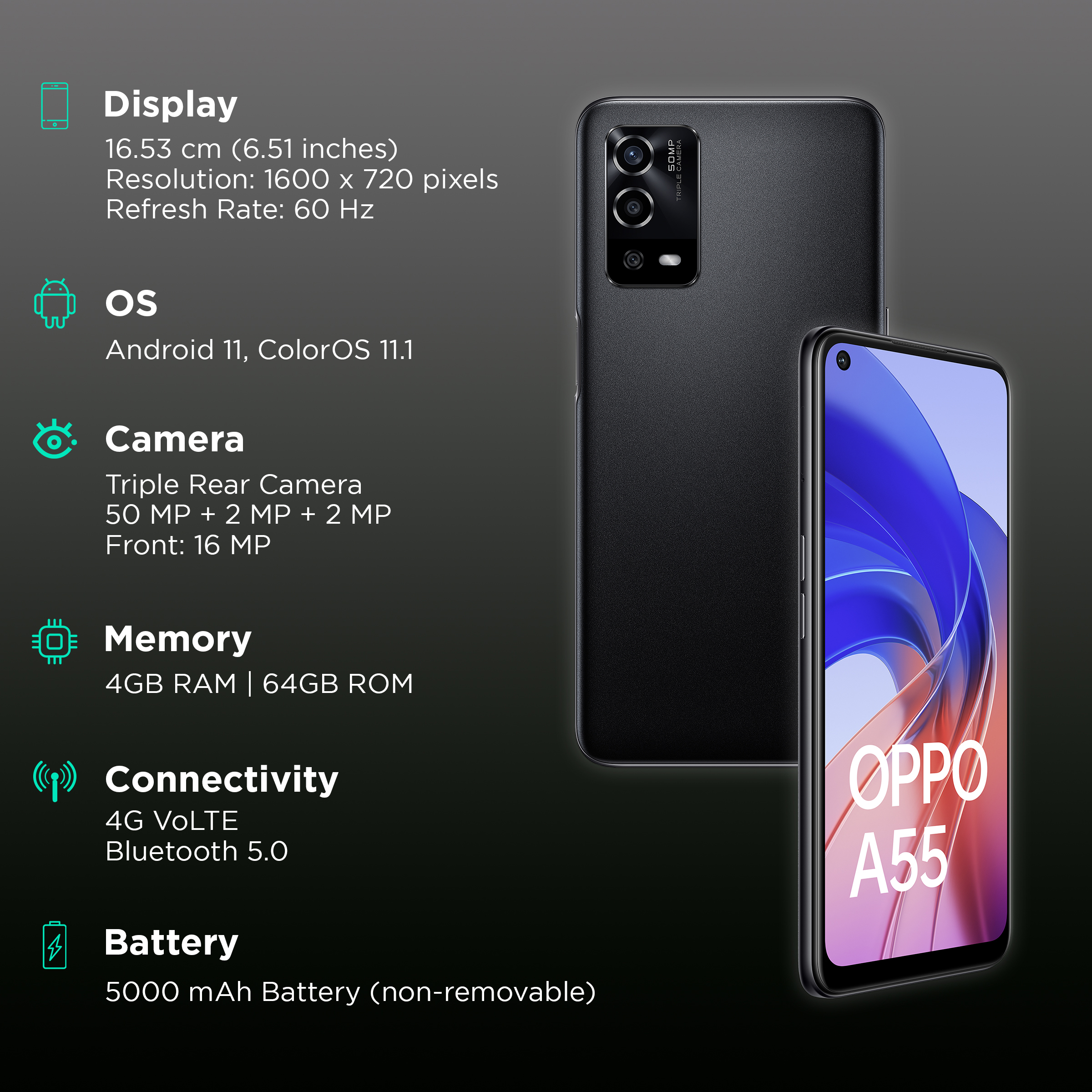 Buy OPPO A55 (4GB RAM, 64GB, Starry Black) Online - Croma